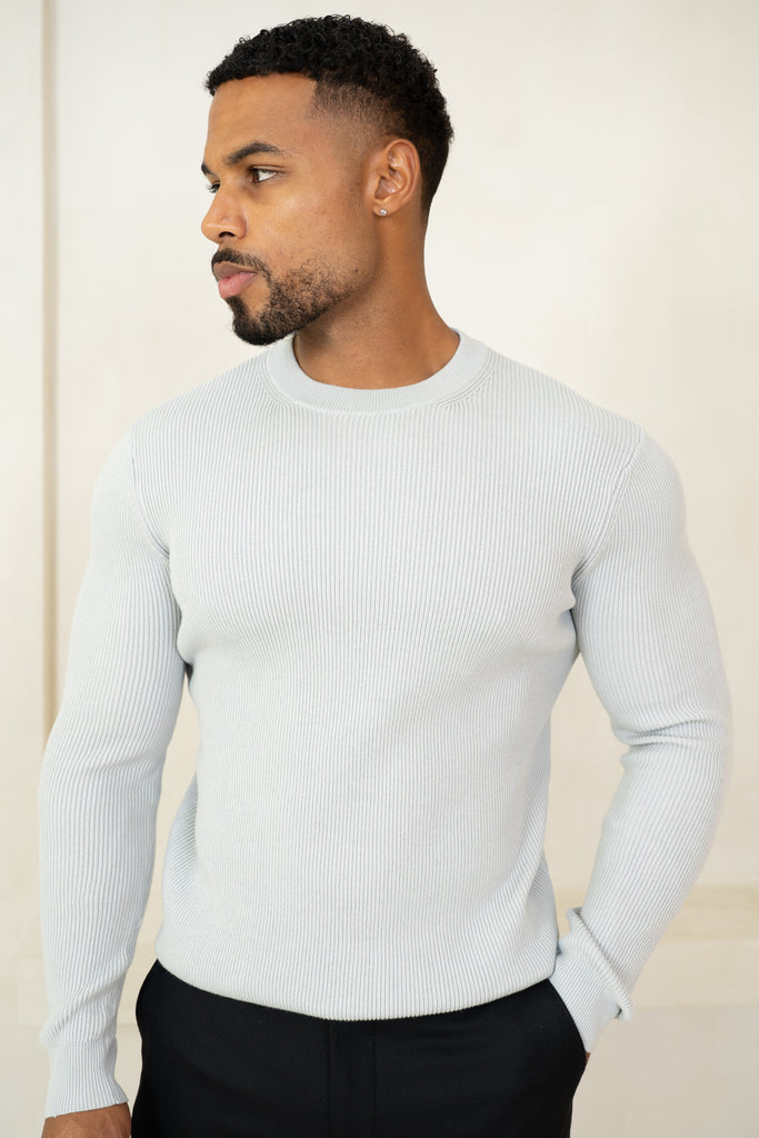 Ribbed Knit Slim Fit Jumper - Grey