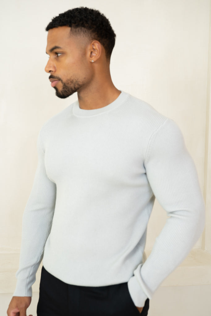 Ribbed Knit Slim Fit Jumper - Grey