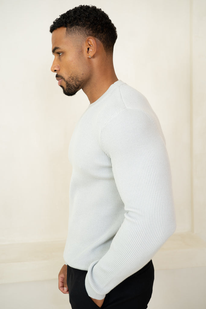 Ribbed Knit Slim Fit Jumper - Grey