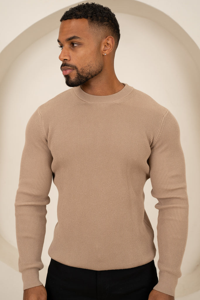 Ribbed Knit Slim Fit Jumper - Mushroom