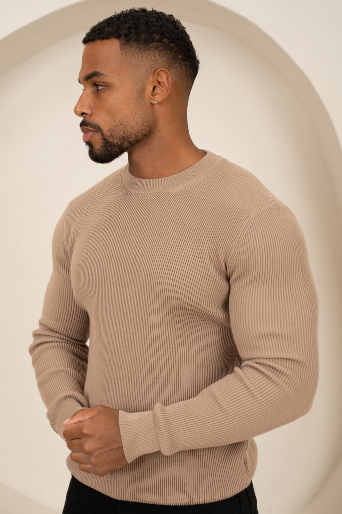 Ribbed Knit Slim Fit Jumper - Mushroom