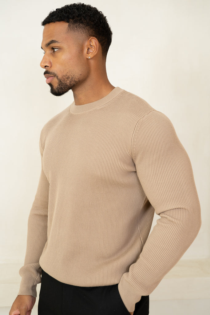 Ribbed Knit Slim Fit Jumper - Mushroom