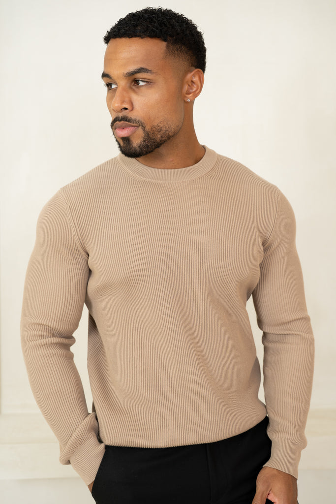Ribbed Knit Slim Fit Jumper - Mushroom