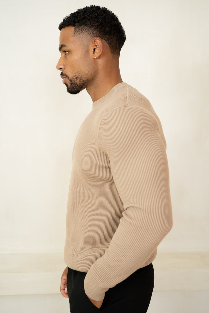 Ribbed Knit Slim Fit Jumper - Mushroom