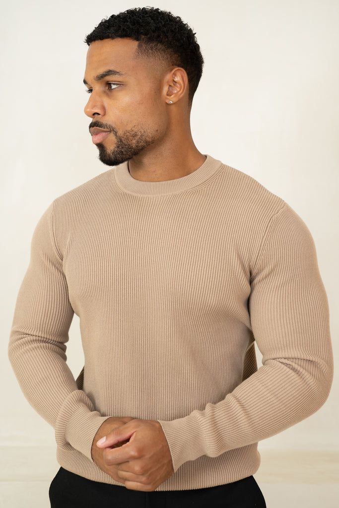 Ribbed Knit Slim Fit Jumper - Mushroom