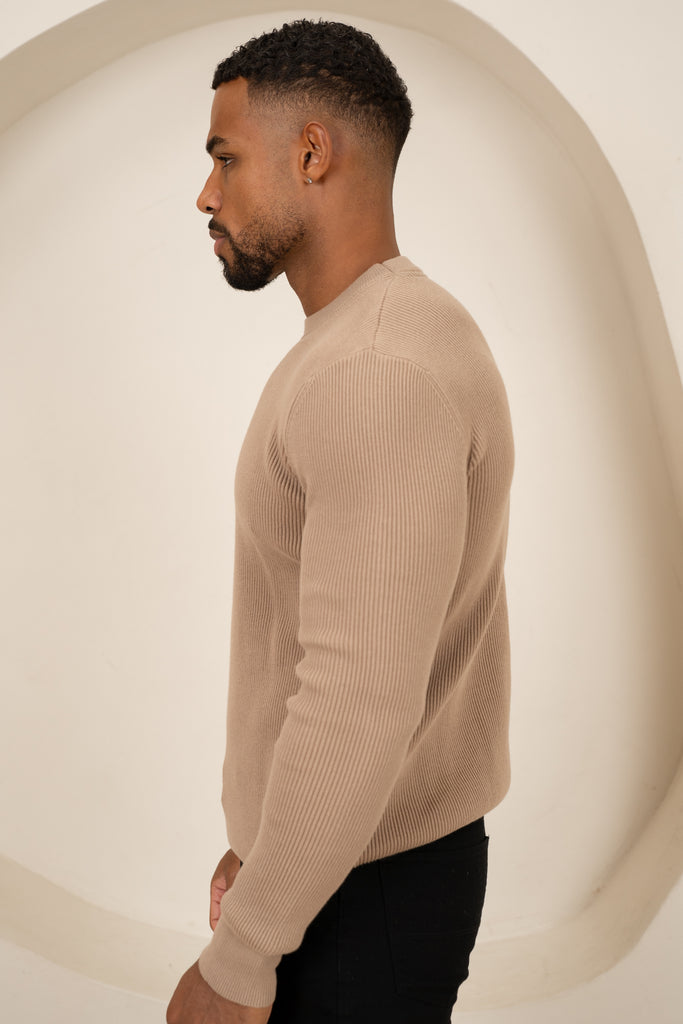 Ribbed Knit Slim Fit Jumper - Mushroom