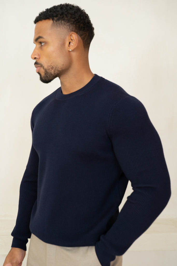 Ribbed Knit Slim Fit Jumper - Navy