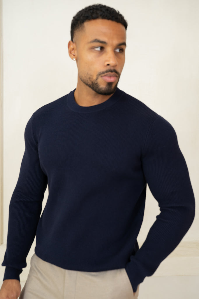 Ribbed Knit Slim Fit Jumper - Navy