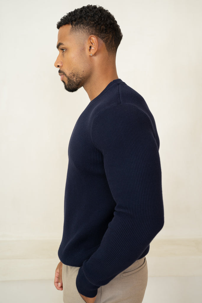Ribbed Knit Slim Fit Jumper - Navy