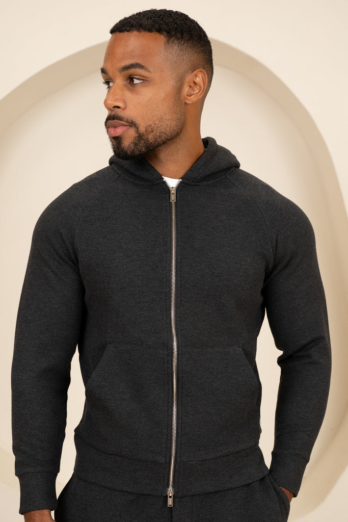 Scuba Marl Zip-Up Hoodie - Black Marl