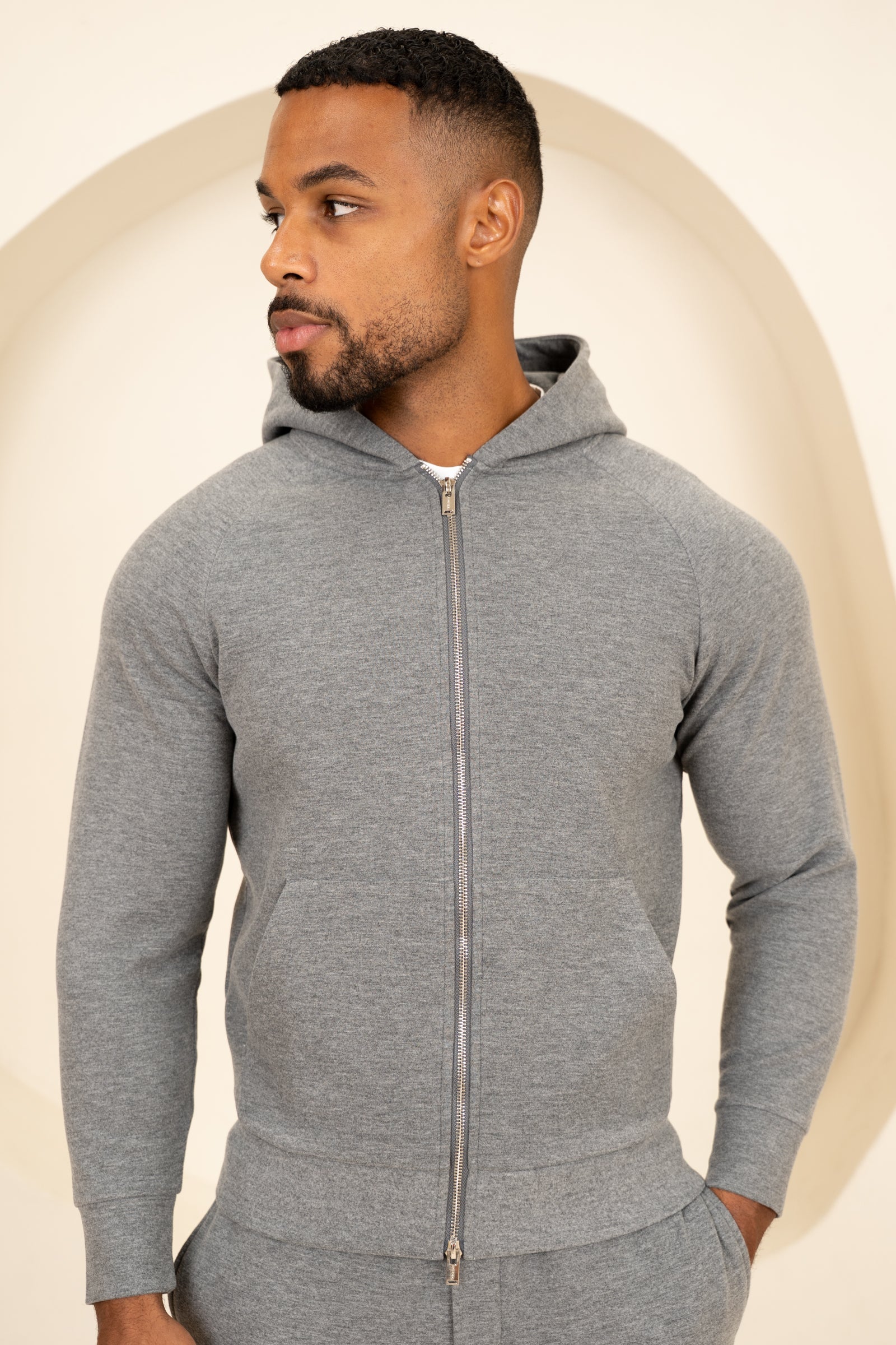 Scuba Marl Zip-Up Hoodie - Grey Marl