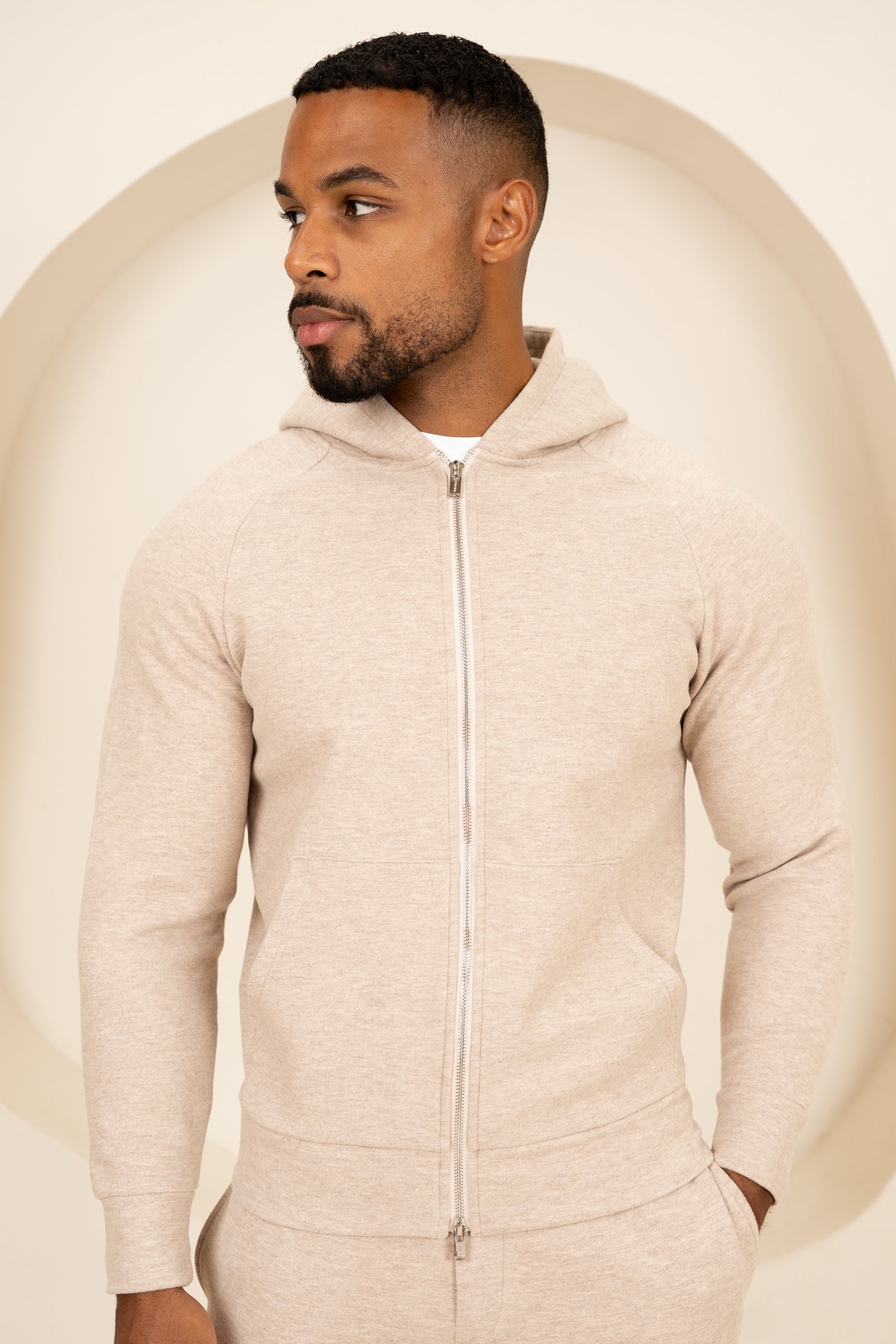 Scuba Marl Zip-Up Hoodie - Stone Marl