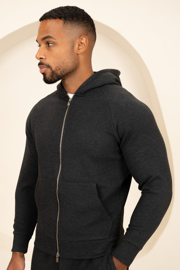 Scuba Marl Zip-Up Hoodie - Black Marl
