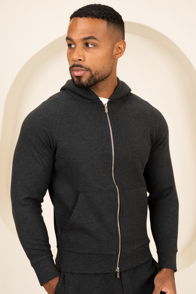 Scuba Marl Zip-Up Hoodie - Black Marl