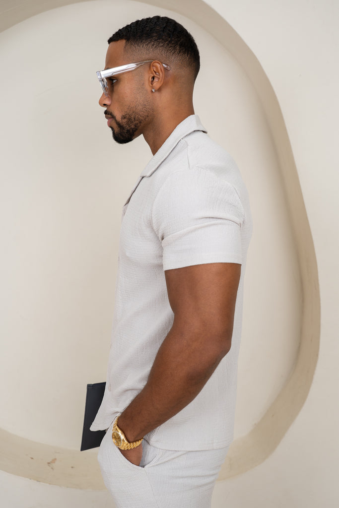 Seersucker Revere Collar Shirt - Grey
