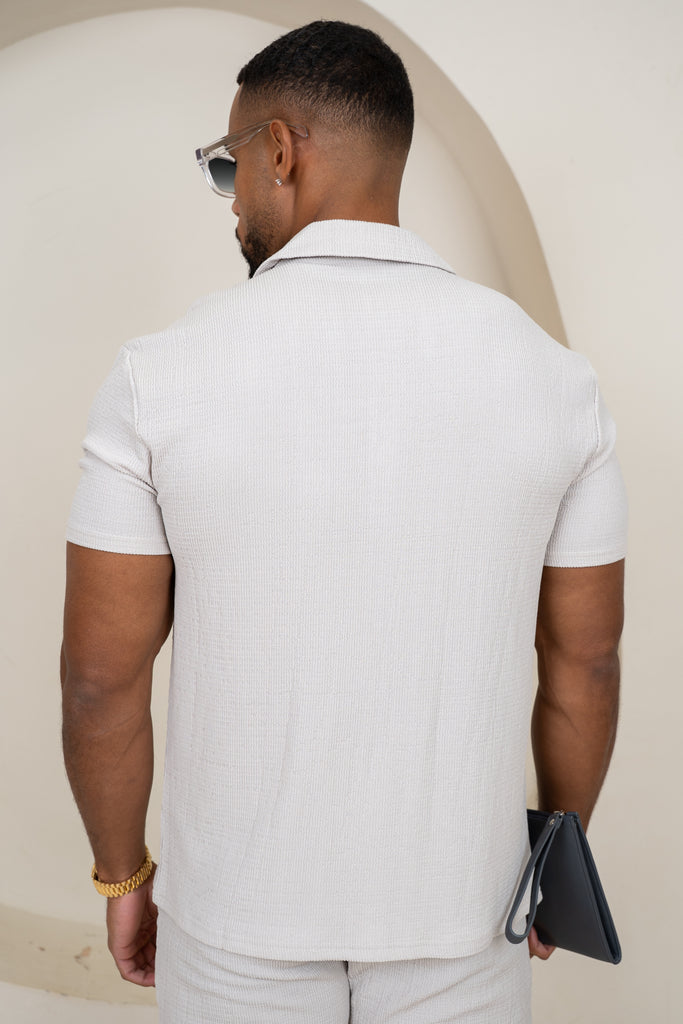 Seersucker Revere Collar Shirt - Grey
