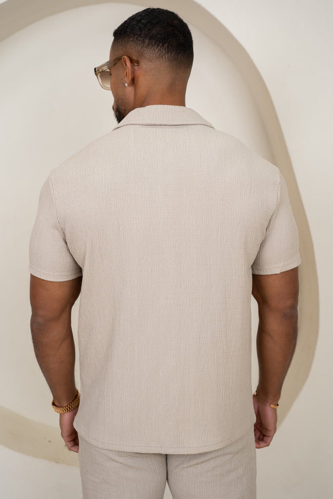 Seersucker Revere Collar Shirt - Taupe