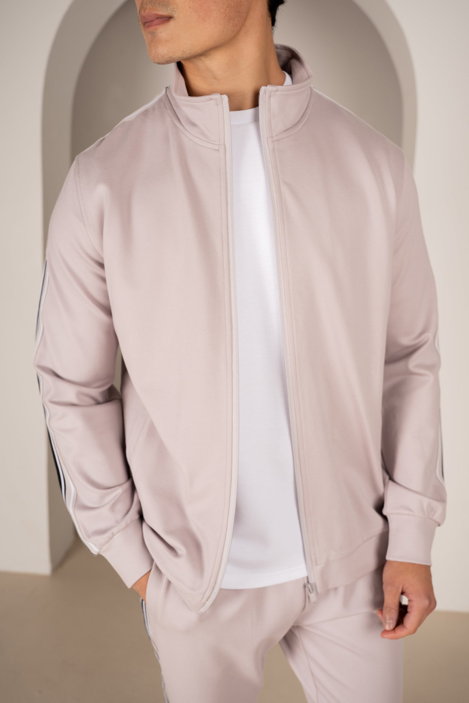 Side Stripe Zip Up Jacket - Grey