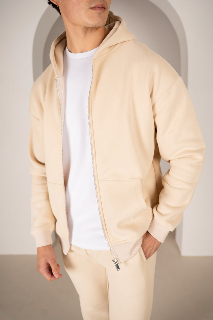 Premium Luxe Zip Up Hoody - Stone