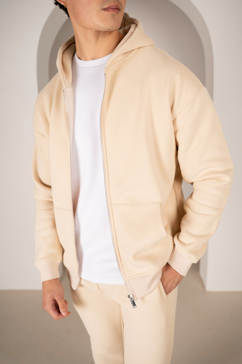 Premium Luxe Zip Up Hoody - Stone
