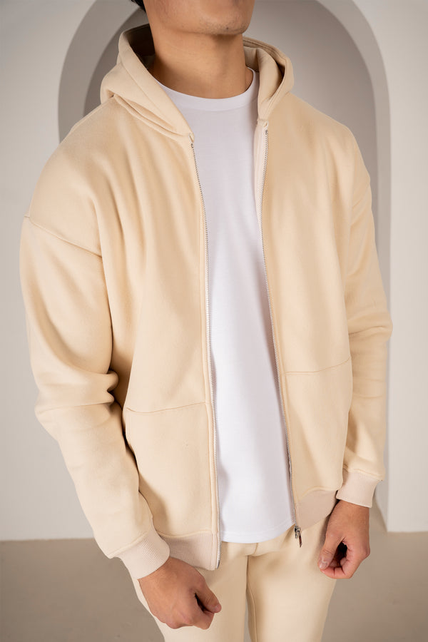 Premium Luxe Zip Up Hoody - Stone