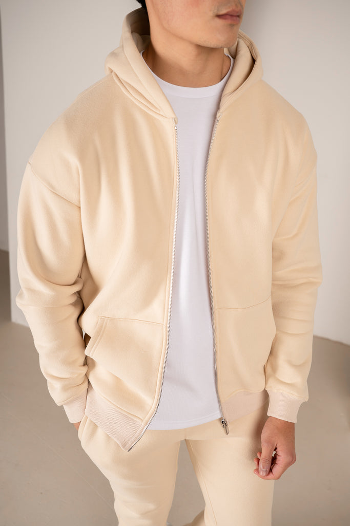 Premium Luxe Zip Up Hoody - Stone
