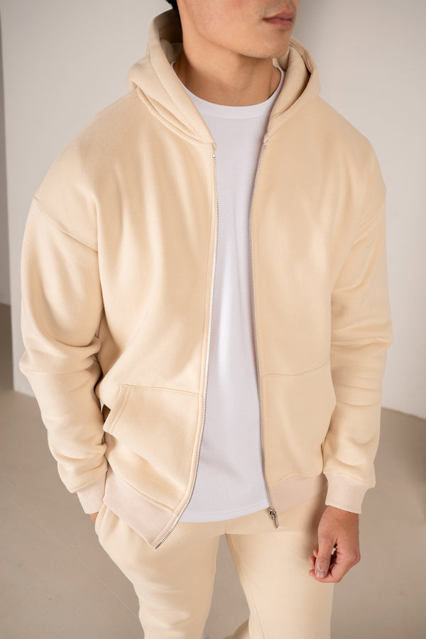 Premium Luxe Zip Up Hoody - Stone