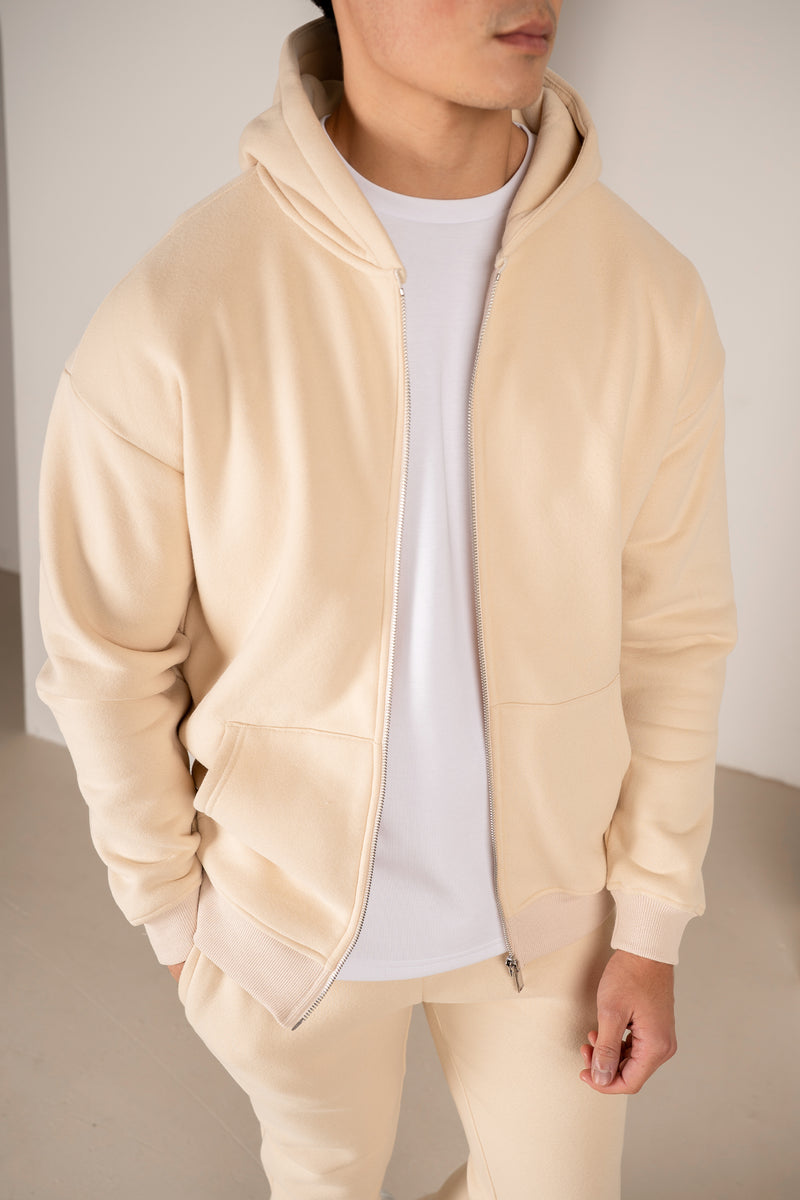 Premium Luxe Zip Up Hoody - Stone