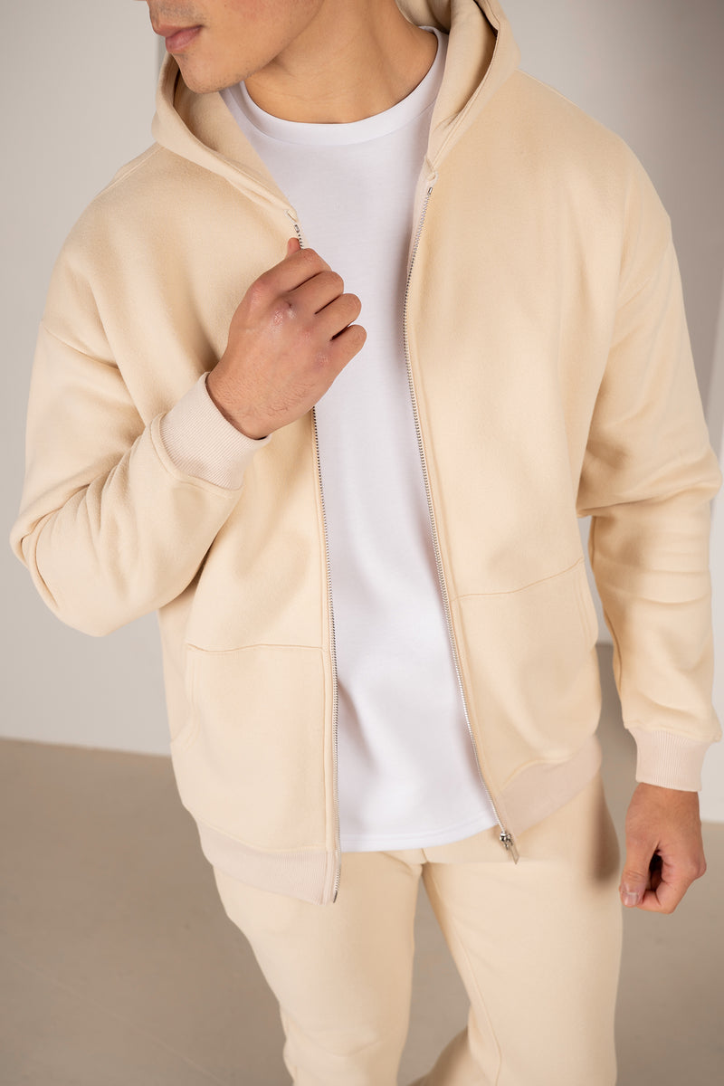 Premium Luxe Zip Up Hoody - Stone