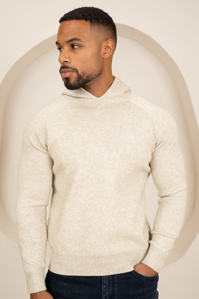 Slim Fit Knitted Hoodie - Oatmeal