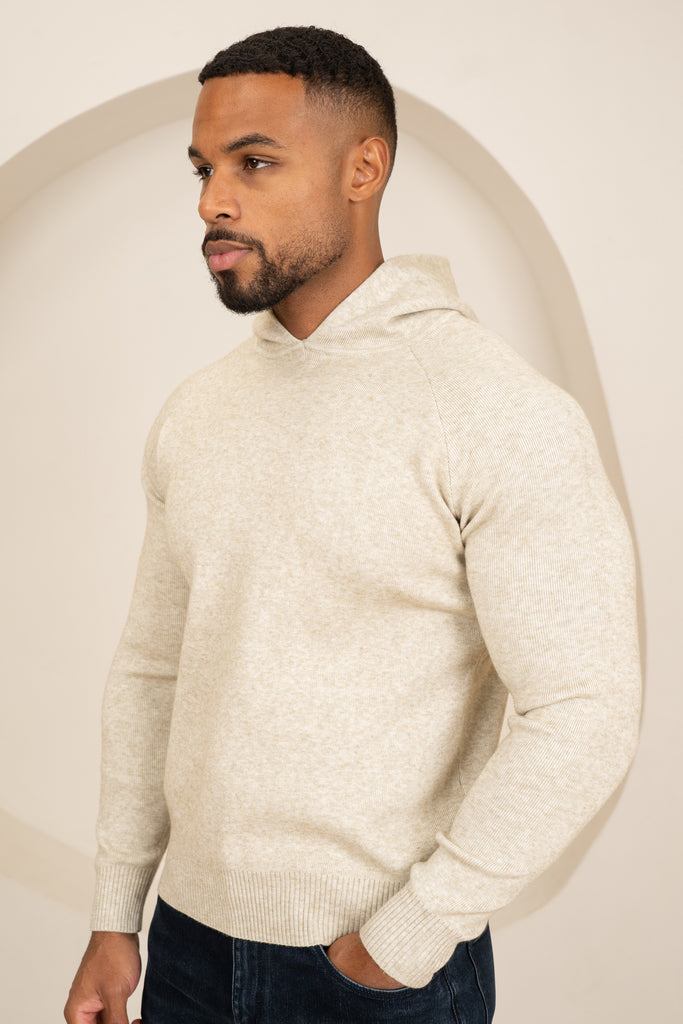 Slim Fit Knitted Hoodie - Oatmeal