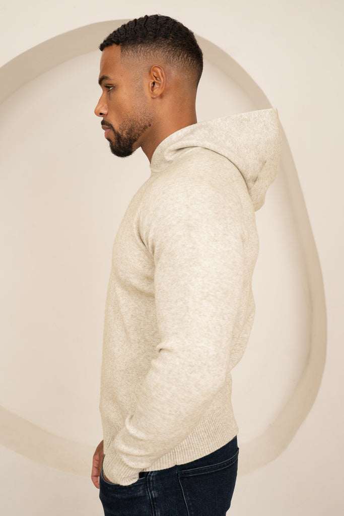 Slim Fit Knitted Hoodie - Oatmeal