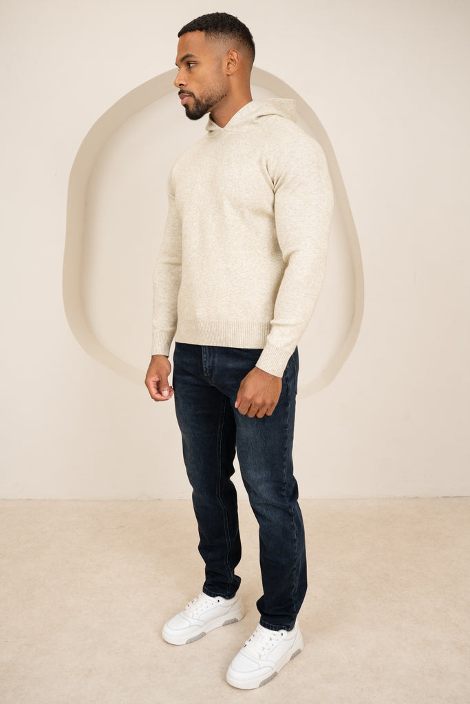 Slim Fit Knitted Hoodie - Oatmeal