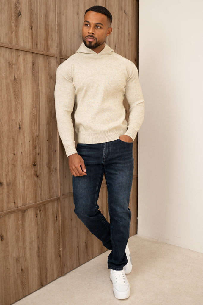 Slim Fit Knitted Hoodie - Oatmeal