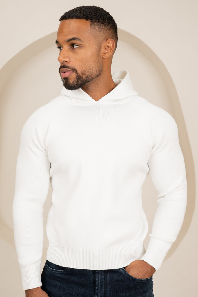 Slim Fit Knitted Hoodie - Off White