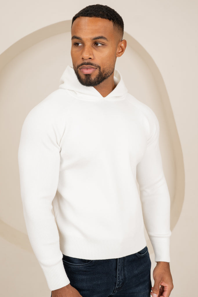 Slim Fit Knitted Hoodie - Off White