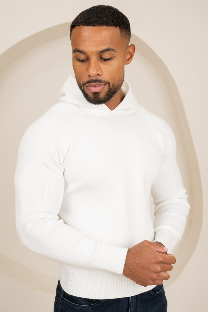 Slim Fit Knitted Hoodie - Off White