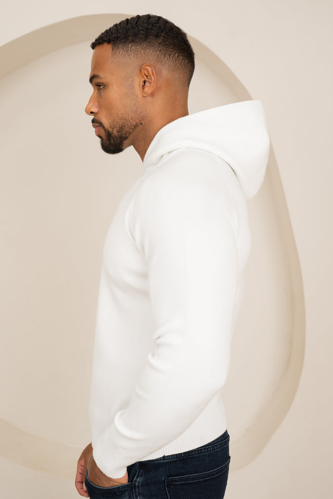 Slim Fit Knitted Hoodie - Off White