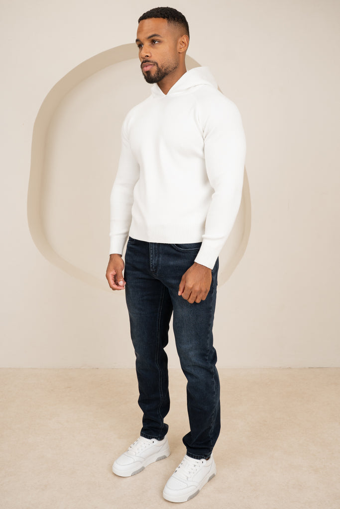 Slim Fit Knitted Hoodie - Off White