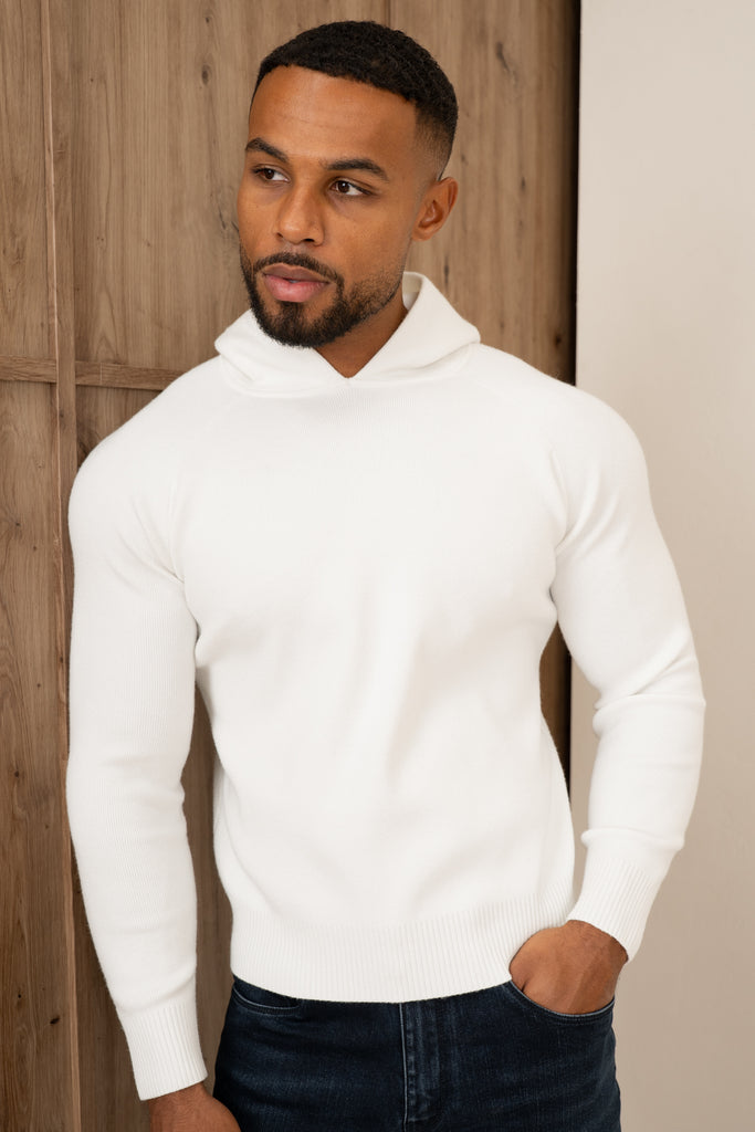 Slim Fit Knitted Hoodie - Off White