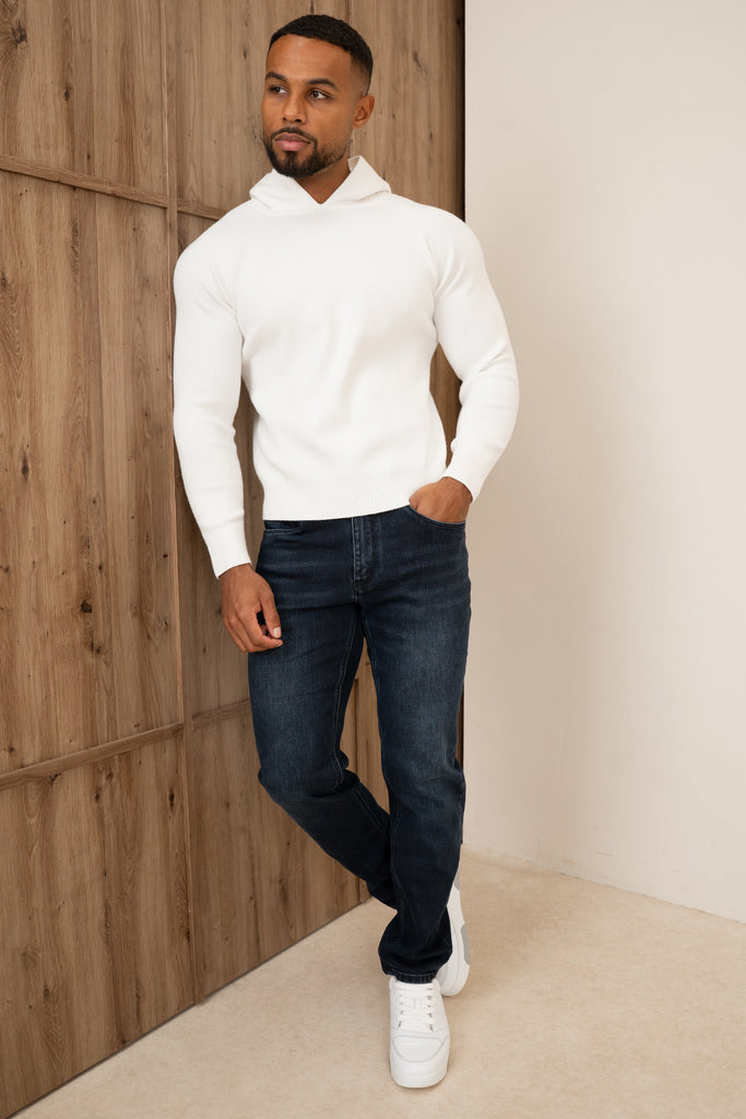 Slim Fit Knitted Hoodie - Off White