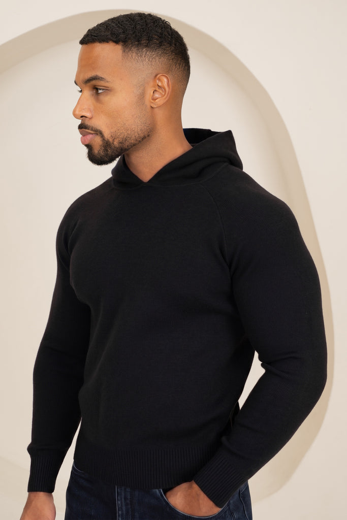 Slim fit Knitted Hoodie - Black