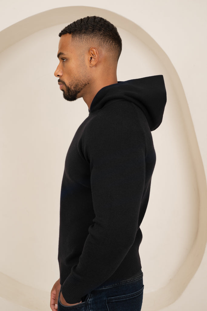 Slim fit Knitted Hoodie - Black