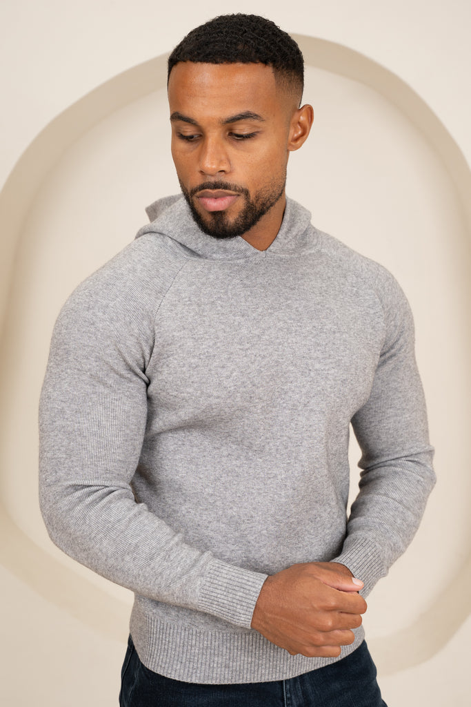 Slim Fit Knitted Hoodie - Grey
