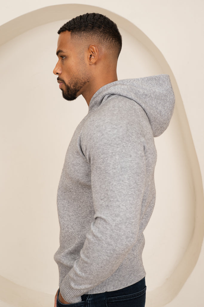 Slim Fit Knitted Hoodie - Grey