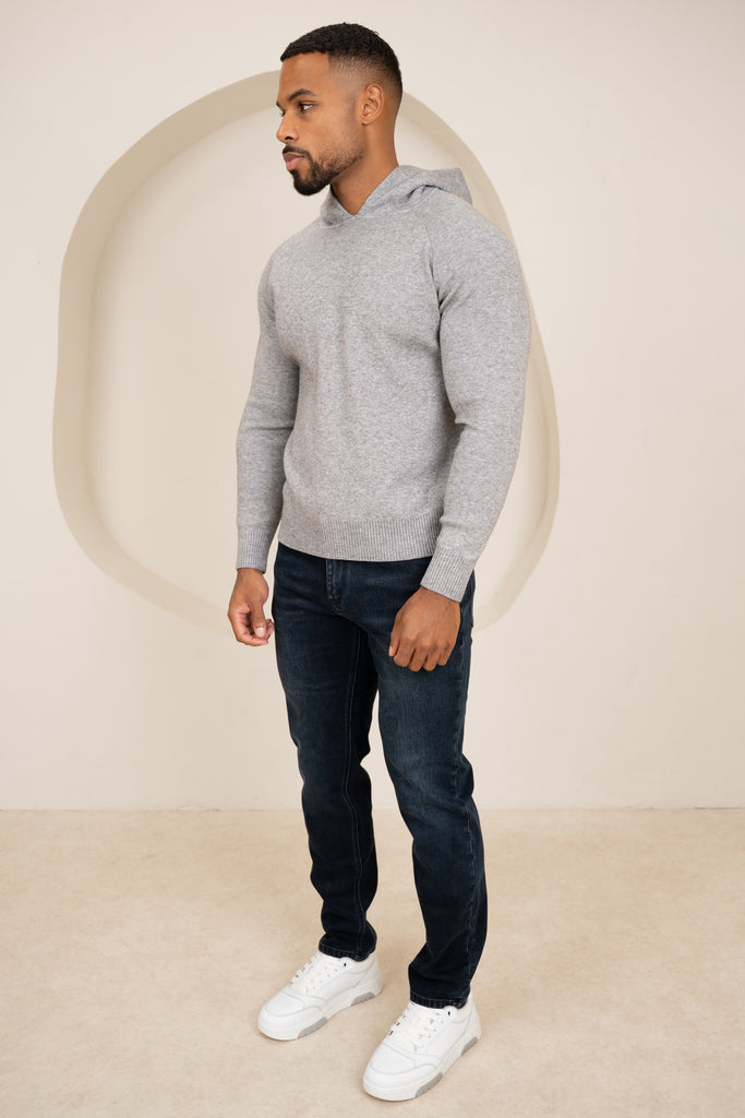 Slim Fit Knitted Hoodie - Grey