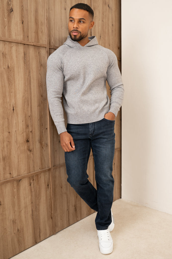Slim Fit Knitted Hoodie - Grey
