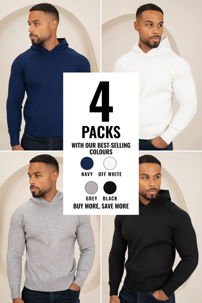 Slim Fit Knitted Hoodie - 4 Colours(Navy, Off White, Grey, Black) - 4 Pack