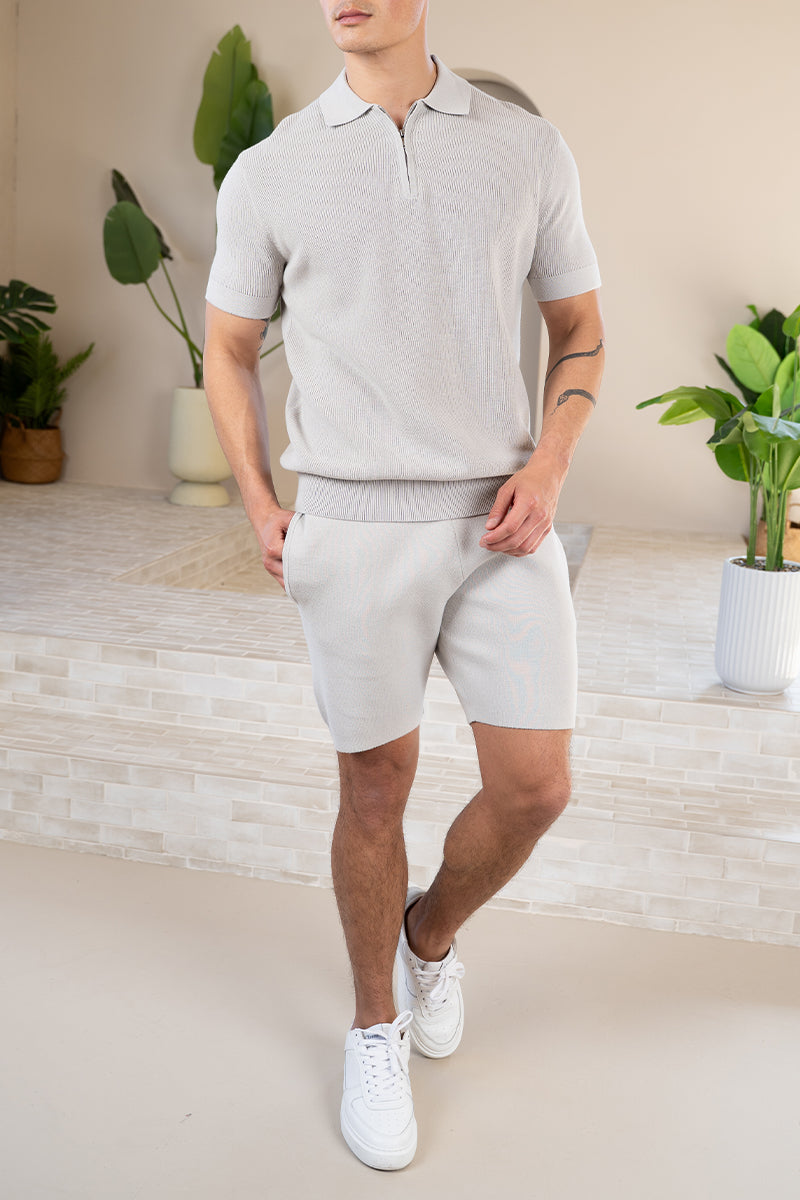 Premium Ribbed Knitted Shorts - Grey