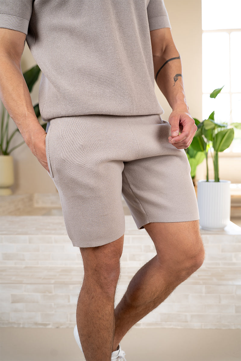Premium Ribbed Knitted Shorts - Taupe
